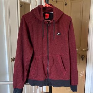 Men’s zip up cranberry Nike hoodie.